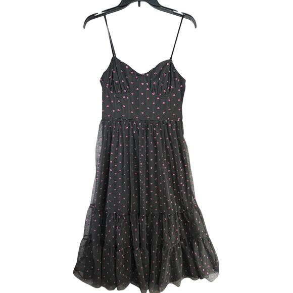 Betsey Johnson Black and Pink Polka Dot Midi Dress - Picture 3 of 16